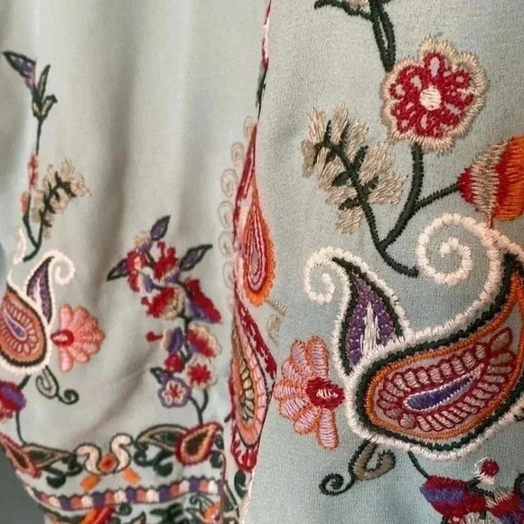 Zara TRF embroidered fringe teal short sleeve vest size s/m - Picture 8 of 8